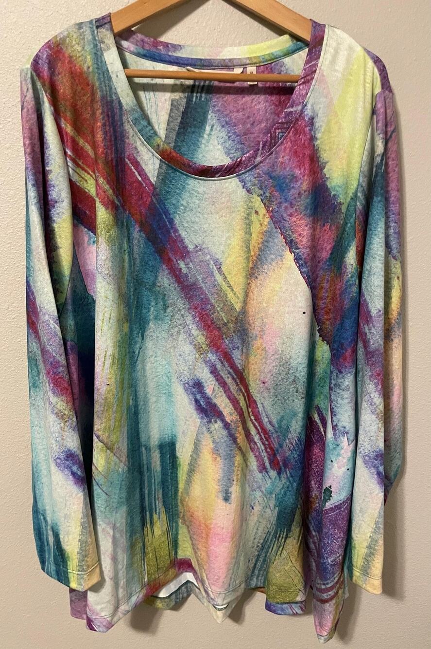 Soft Surroundings Womens Tunic Top 3X Multicolor Abstract Long Sleeve Boho Artsy